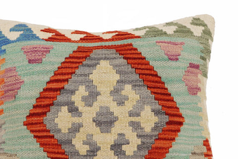 handmade Traditional Pillow Rust Blue Hand-Woven SQUARE 100% WOOL Hand woven turkish pillow2 x 2