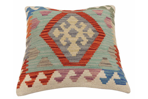 handmade Traditional Pillow Rust Blue Hand-Woven SQUARE 100% WOOL Hand woven turkish pillow2 x 2