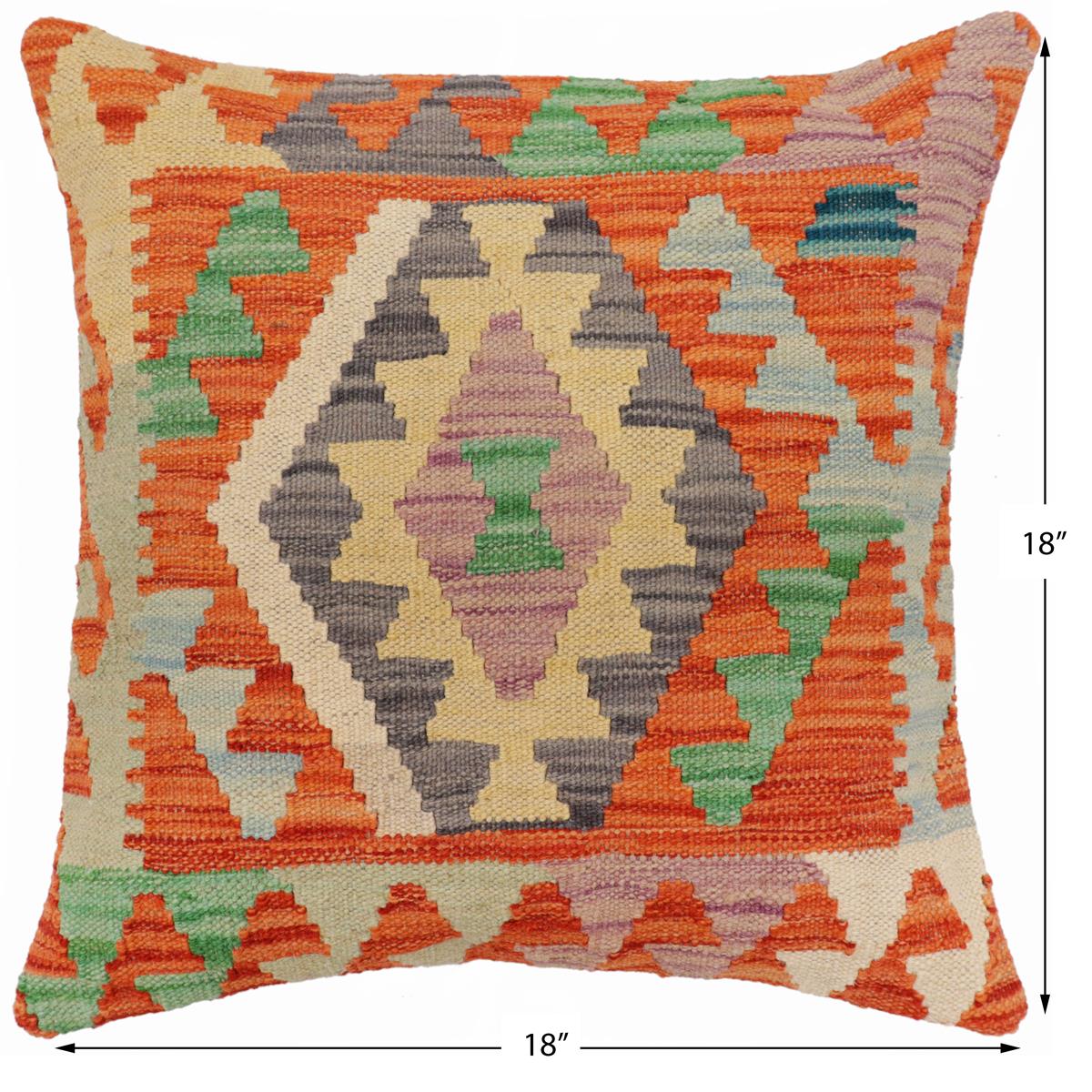 handmade Traditional Pillow Rust Blue Hand-Woven SQUARE 100% WOOL Hand woven turkish pillow2 x 2