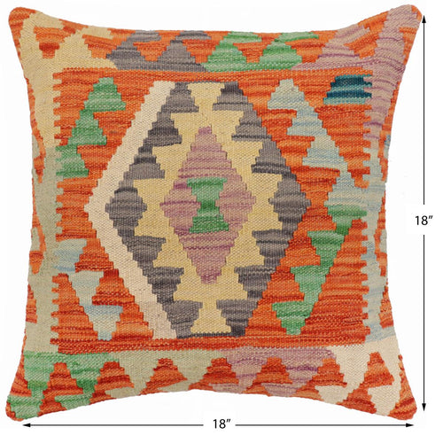 handmade Traditional Pillow Rust Blue Hand-Woven SQUARE 100% WOOL Hand woven turkish pillow2 x 2