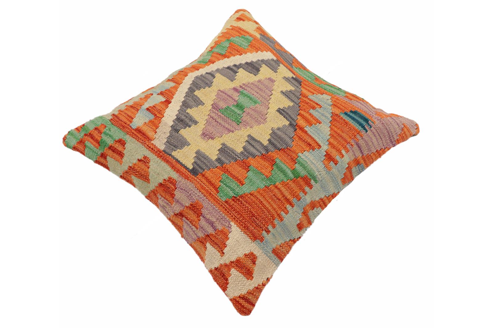 handmade Traditional Pillow Rust Blue Hand-Woven SQUARE 100% WOOL Hand woven turkish pillow2 x 2