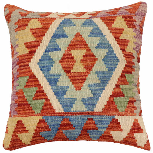 handmade Traditional Pillow Rust Blue Hand-Woven SQUARE 100% WOOL Hand woven turkish pillow2 x 2