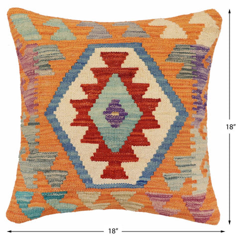 handmade Traditional Pillow Rust Blue Hand-Woven SQUARE 100% WOOL Hand woven turkish pillow2 x 2
