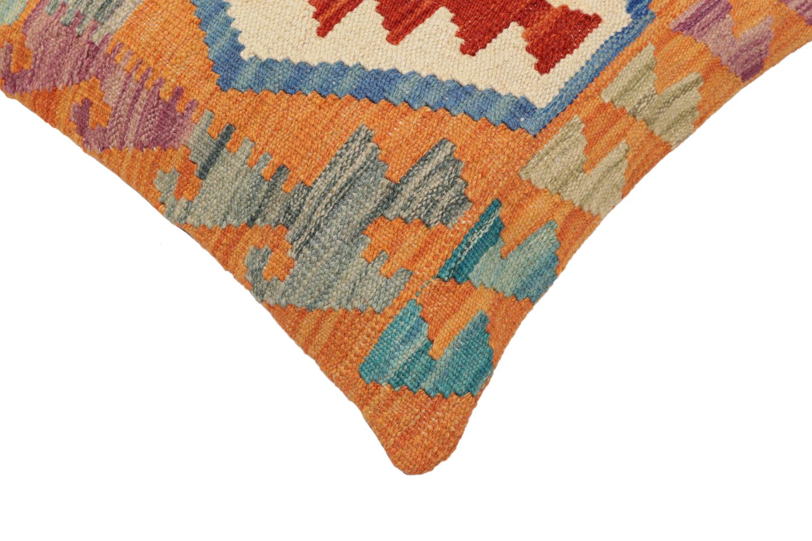 handmade Traditional Pillow Rust Blue Hand-Woven SQUARE 100% WOOL Hand woven turkish pillow2 x 2