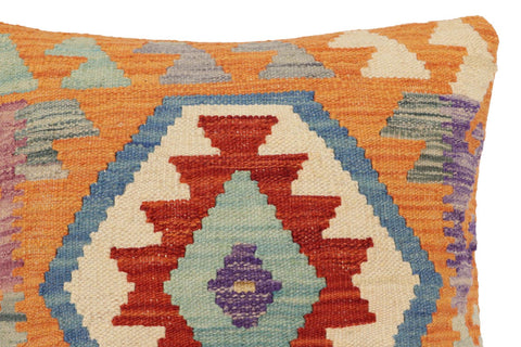 handmade Traditional Pillow Rust Blue Hand-Woven SQUARE 100% WOOL Hand woven turkish pillow2 x 2