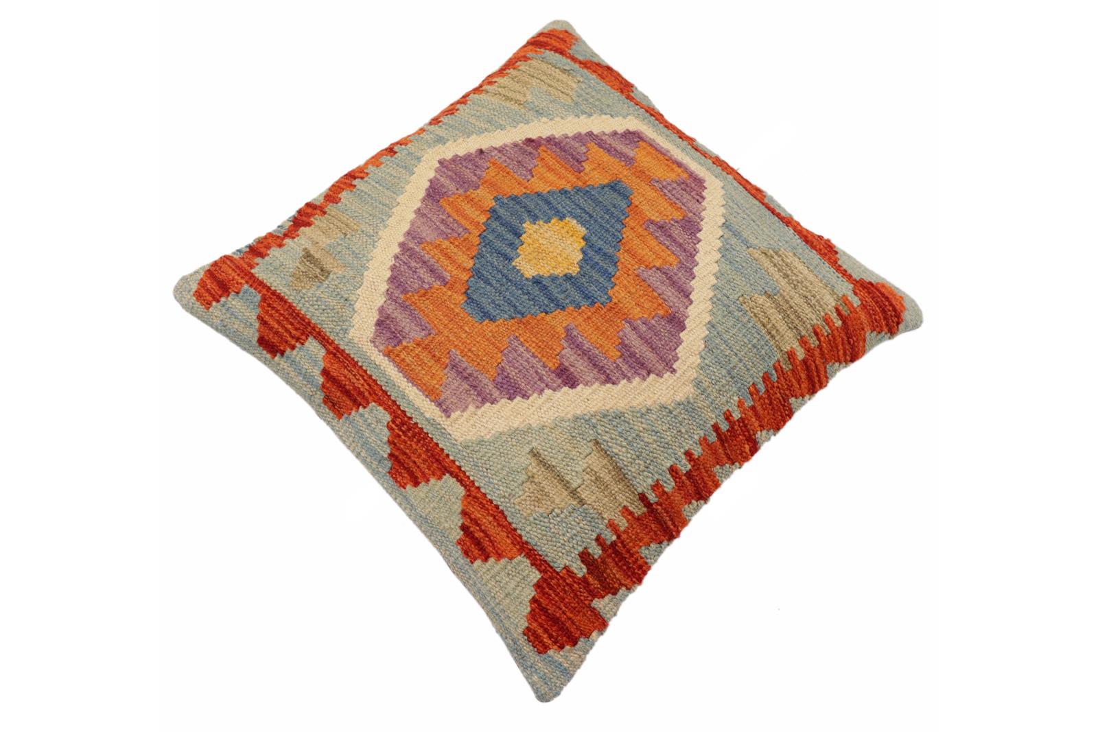 handmade Traditional Pillow Blue Rust Hand-Woven SQUARE 100% WOOL Hand woven turkish pillow2 x 2