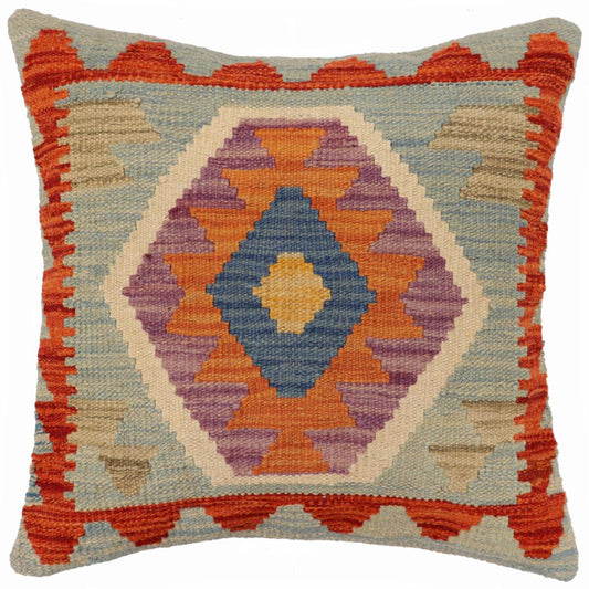 handmade Traditional Pillow Blue Rust Hand-Woven SQUARE 100% WOOL Hand woven turkish pillow2 x 2