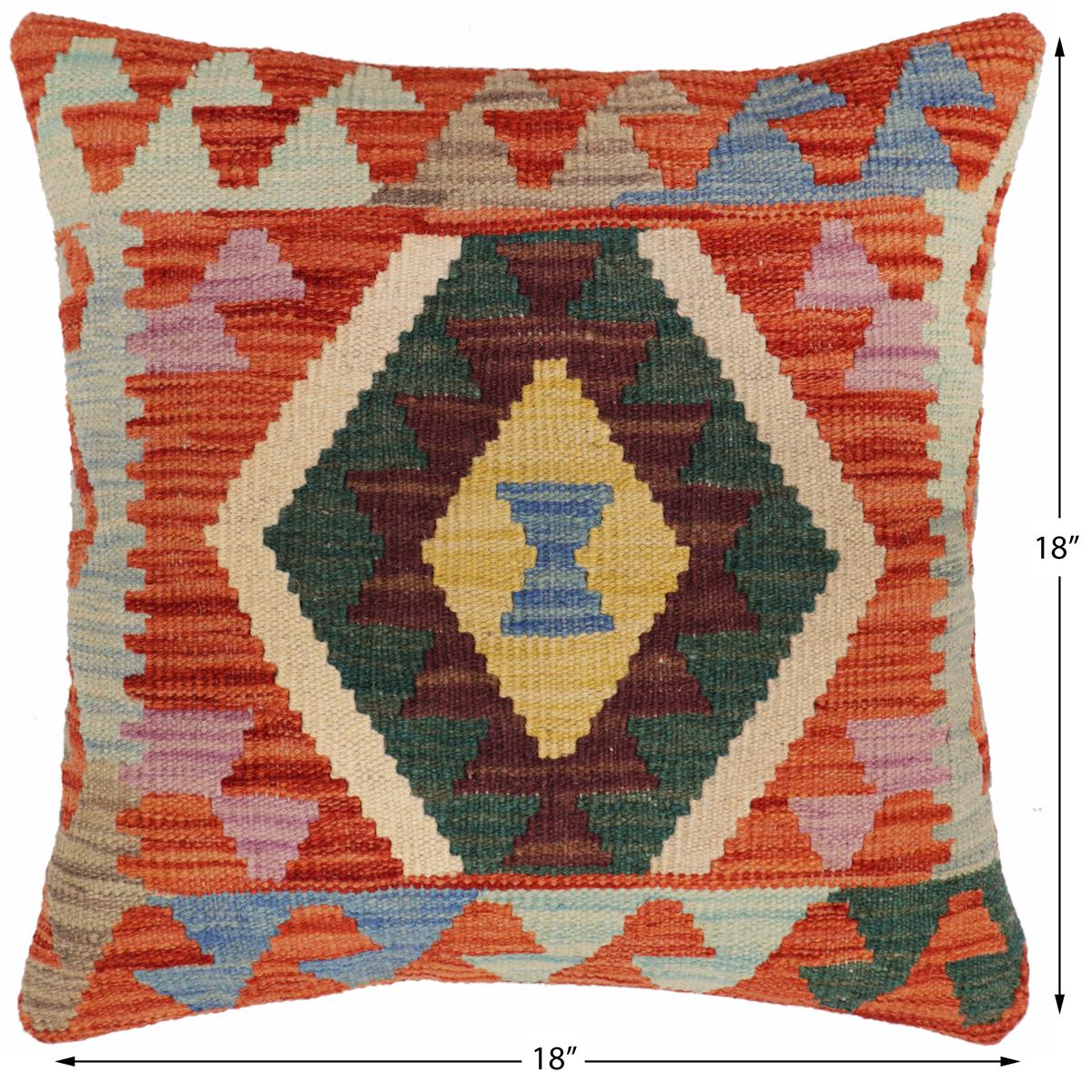 handmade Traditional Pillow Rust Blue Hand-Woven SQUARE 100% WOOL Hand woven turkish pillow2 x 2