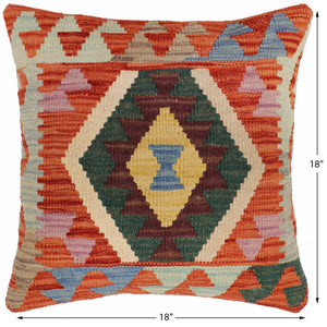 handmade Traditional Pillow Rust Blue Hand-Woven SQUARE 100% WOOL Hand woven turkish pillow2 x 2