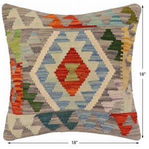 handmade Traditional Pillow Gray Rust Hand-Woven SQUARE 100% WOOL Hand woven turkish pillow2 x 2