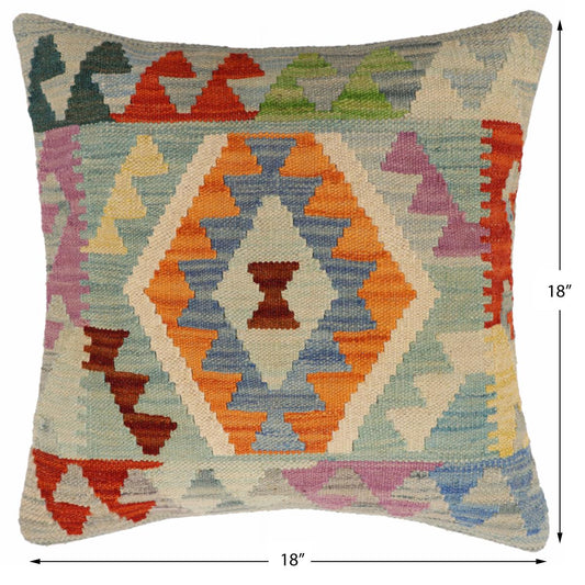 handmade Traditional Pillow Blue Rust Hand-Woven SQUARE 100% WOOL Hand woven turkish pillow2 x 2