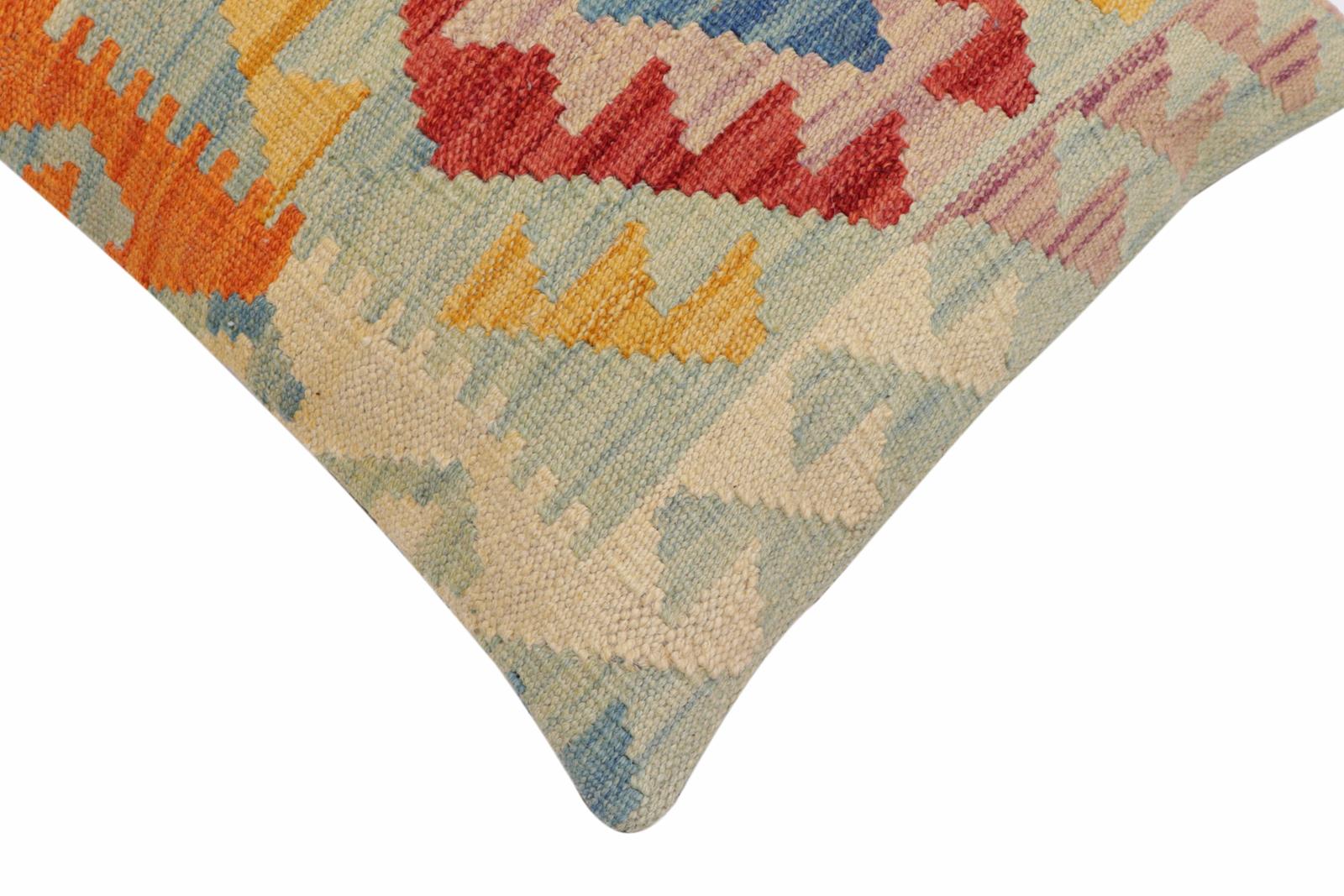 handmade Traditional Pillow Blue Red Hand-Woven SQUARE 100% WOOL  Hand woven turkish pillow  2 x 2