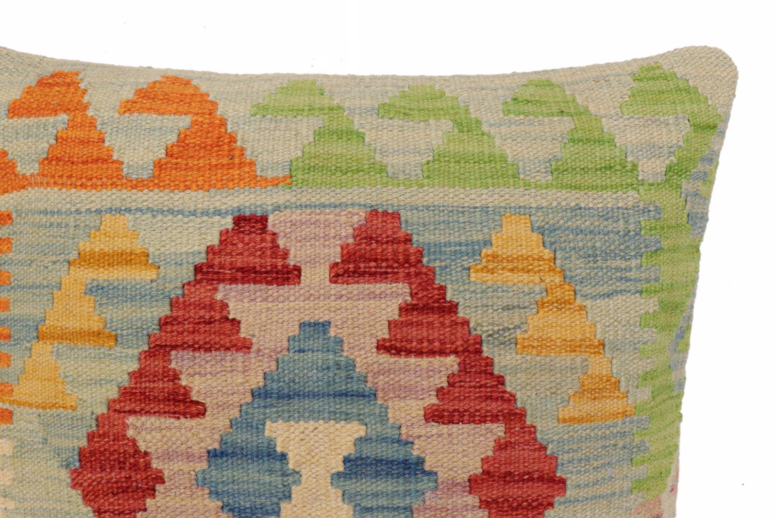 handmade Traditional Pillow Blue Red Hand-Woven SQUARE 100% WOOL  Hand woven turkish pillow  2 x 2