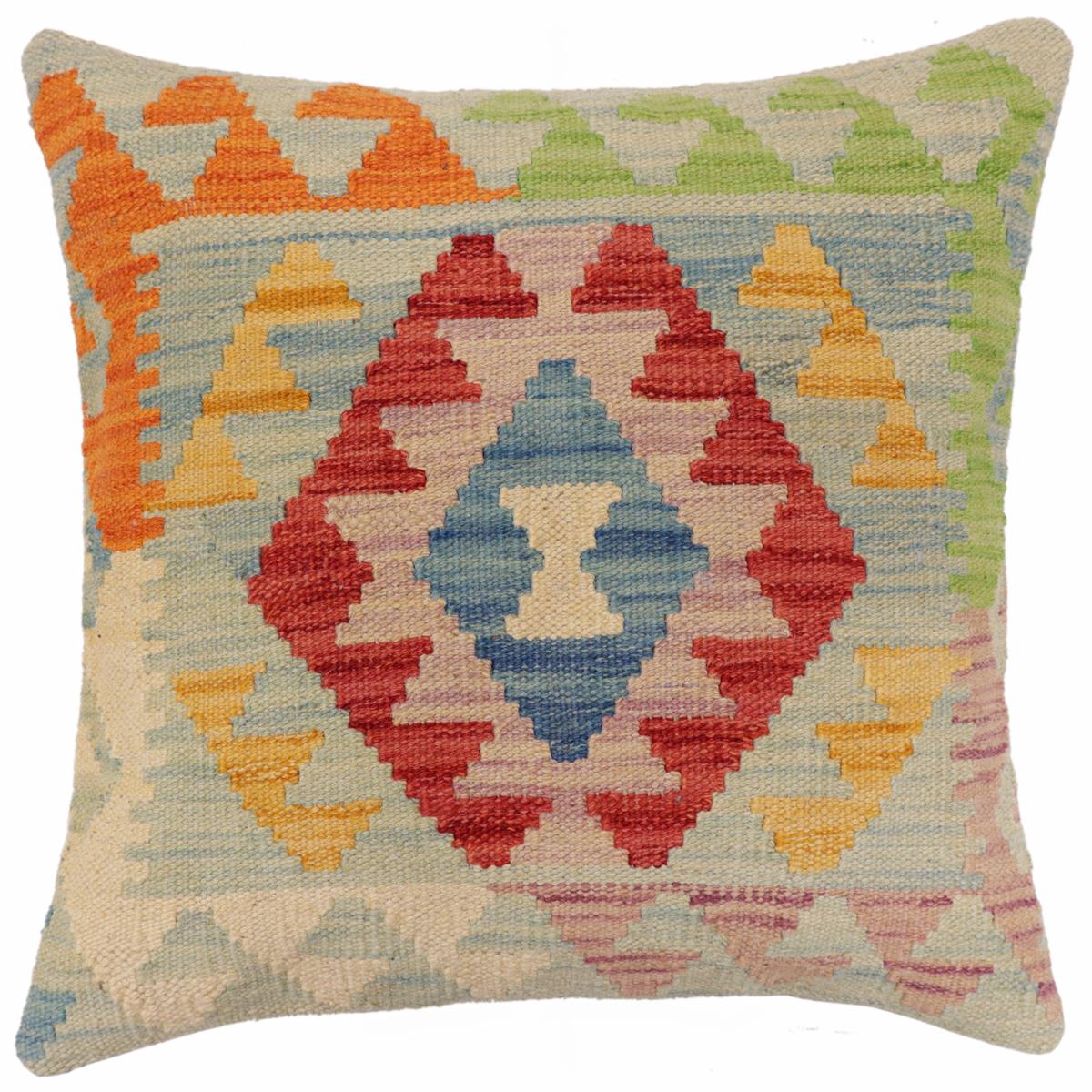 handmade Traditional Pillow Blue Red Hand-Woven SQUARE 100% WOOL  Hand woven turkish pillow  2 x 2