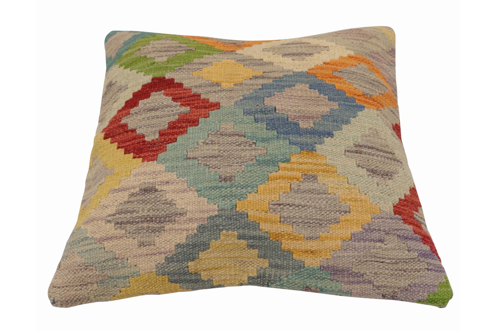 handmade Traditional Pillow Blue Red Hand-Woven SQUARE 100% WOOL Hand woven turkish pillow2 x 2