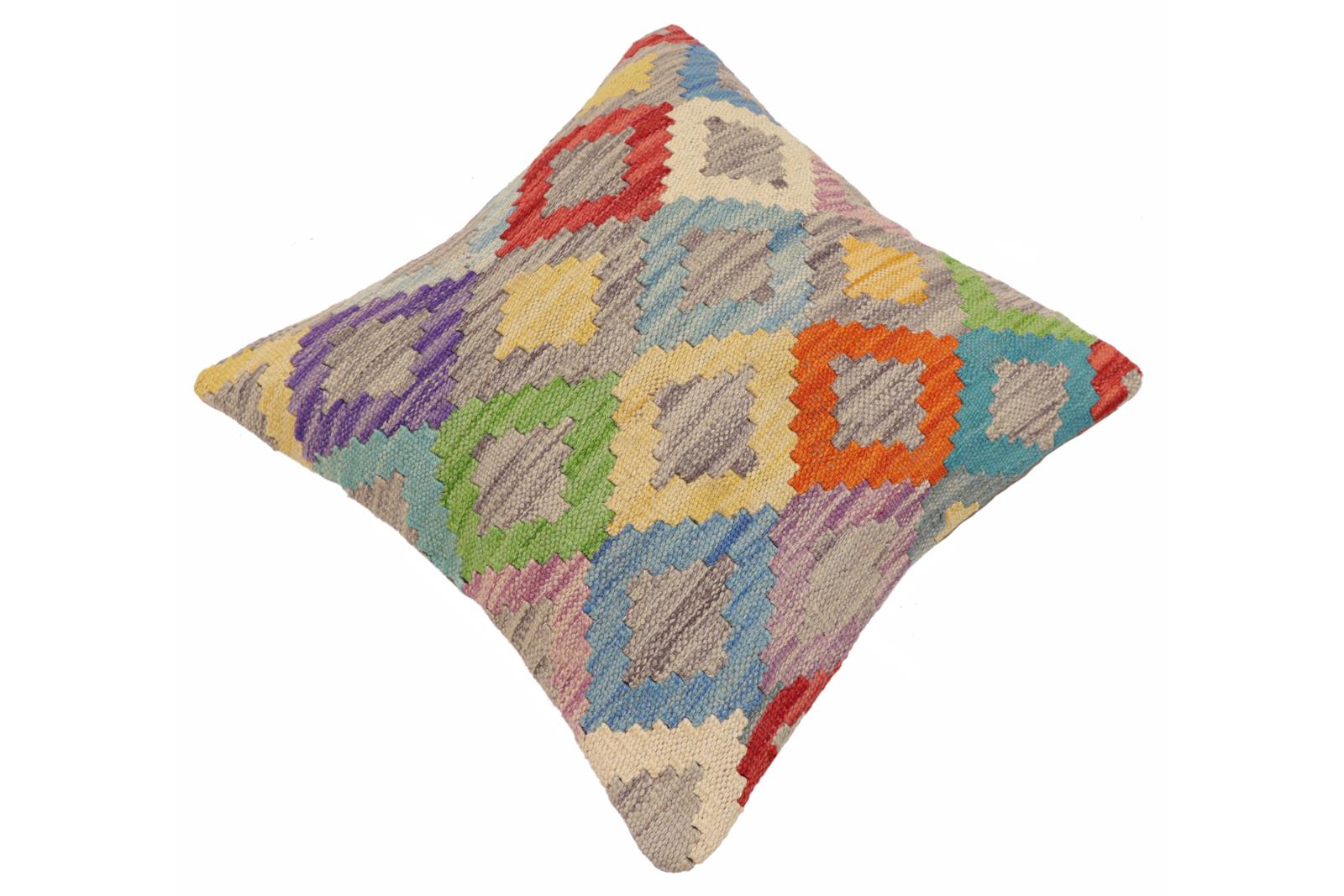 handmade Traditional Pillow Blue Red Hand-Woven SQUARE 100% WOOL Hand woven turkish pillow2 x 2