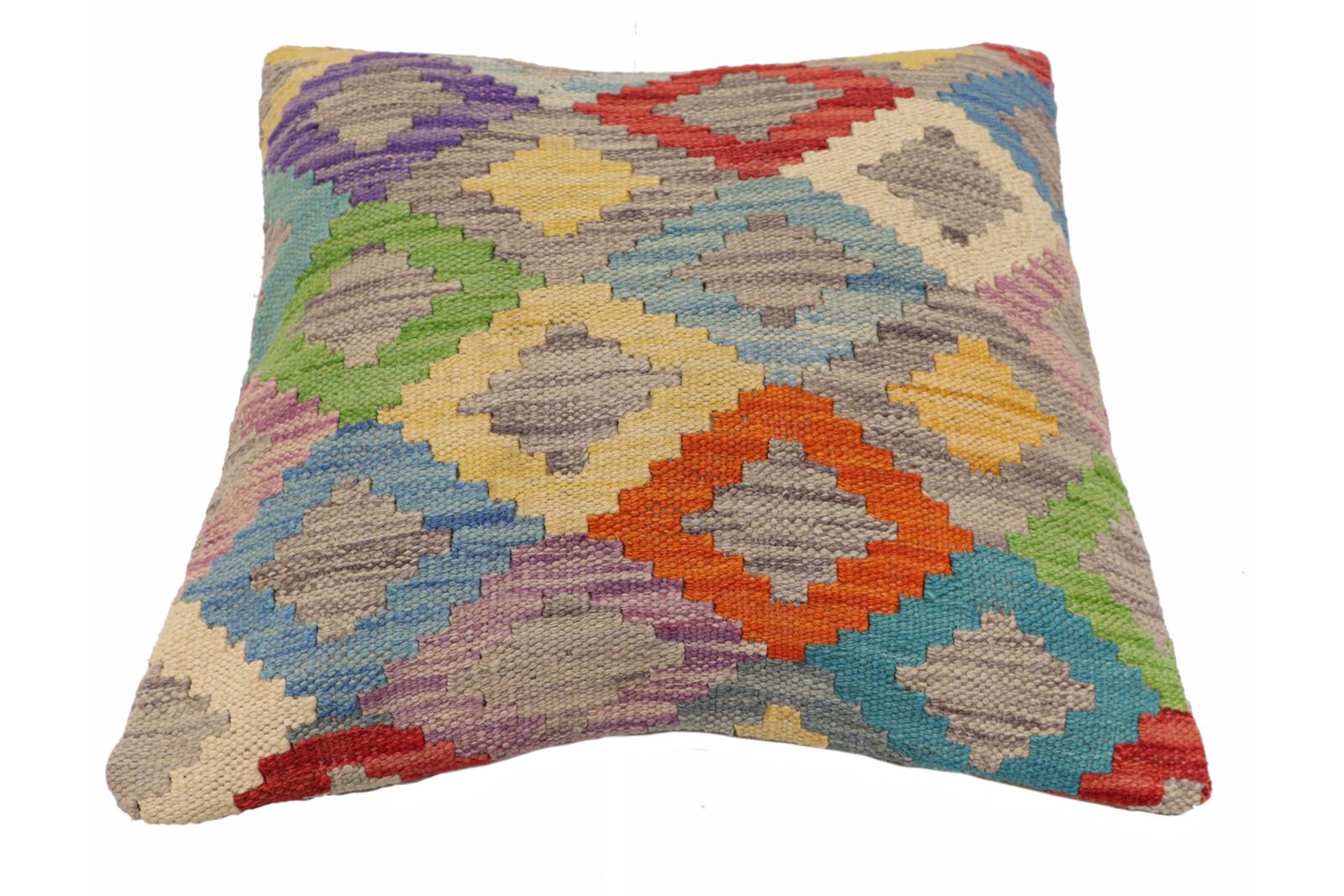 handmade Traditional Pillow Blue Red Hand-Woven SQUARE 100% WOOL Hand woven turkish pillow2 x 2