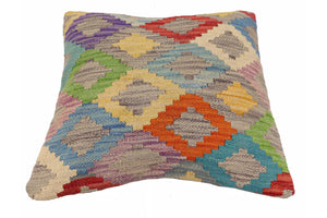 handmade Traditional Pillow Blue Red Hand-Woven SQUARE 100% WOOL Hand woven turkish pillow2 x 2