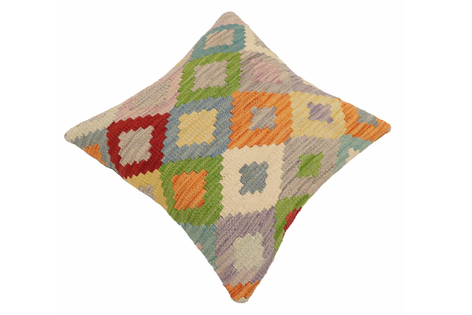 handmade Traditional Pillow Blue Red Hand-Woven SQUARE 100% WOOL Hand woven turkish pillow2 x 2