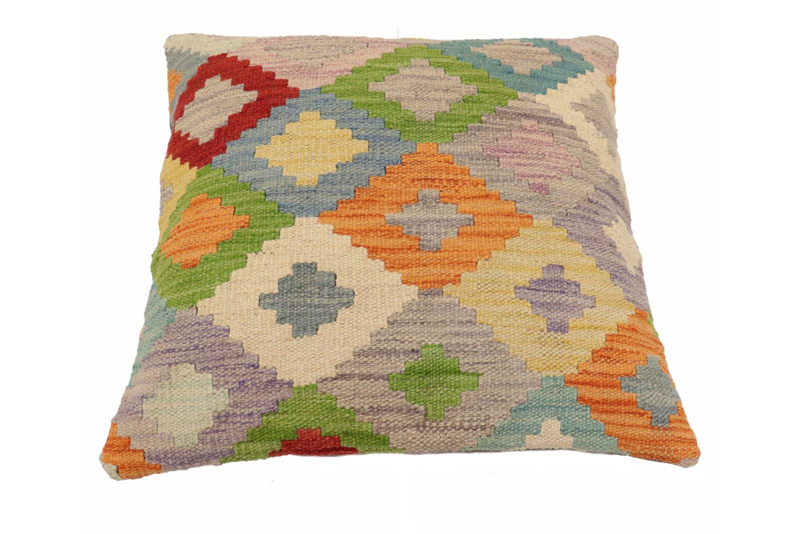 handmade Traditional Pillow Blue Red Hand-Woven SQUARE 100% WOOL Hand woven turkish pillow2 x 2