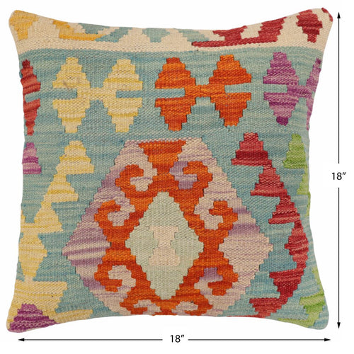 handmade Traditional Pillow Blue Rust Hand-Woven SQUARE 100% WOOL Hand woven turkish pillow2 x 2