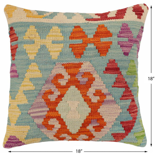 handmade Traditional Pillow Blue Rust Hand-Woven SQUARE 100% WOOL Hand woven turkish pillow2 x 2