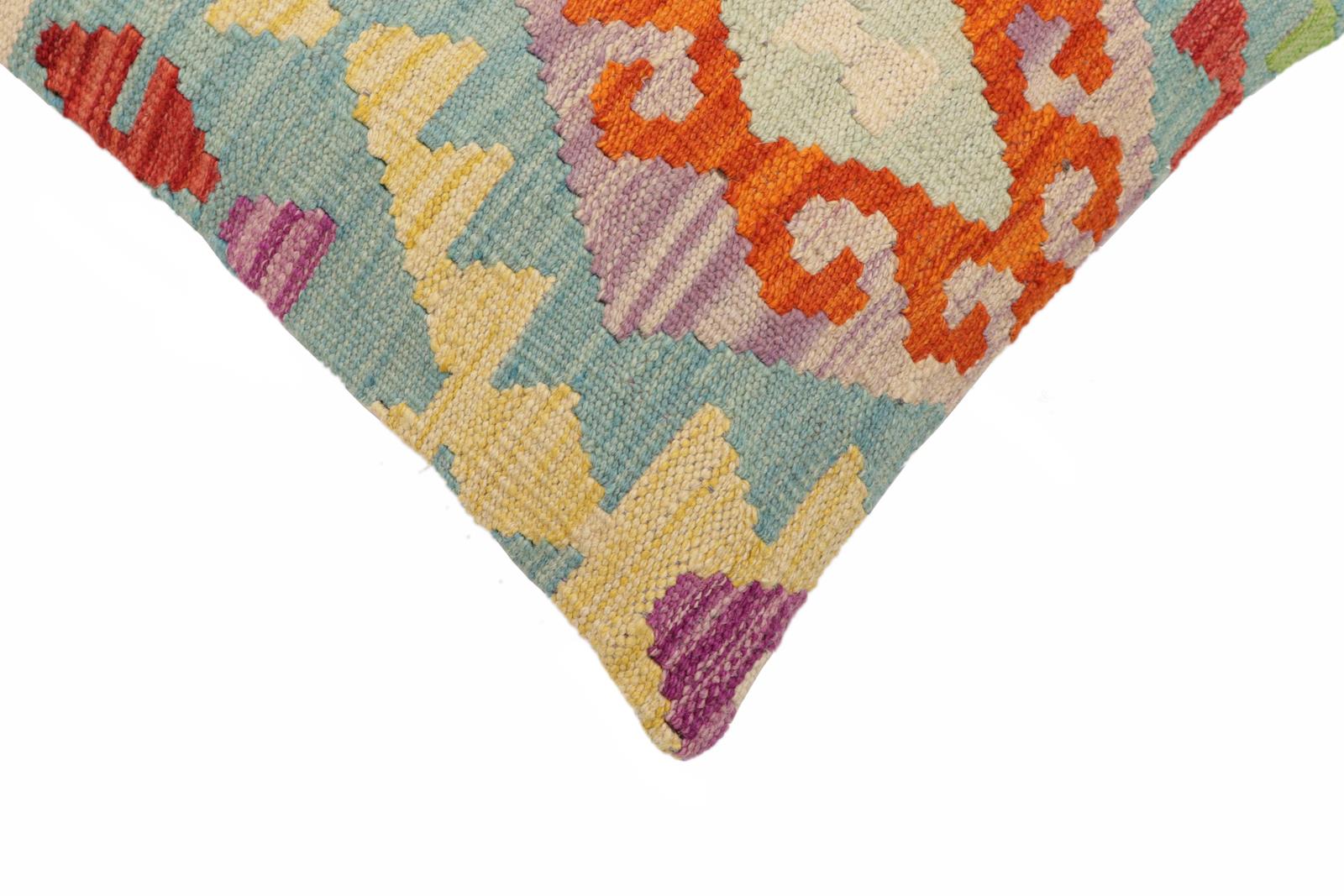 handmade Traditional Pillow Blue Rust Hand-Woven SQUARE 100% WOOL Hand woven turkish pillow2 x 2