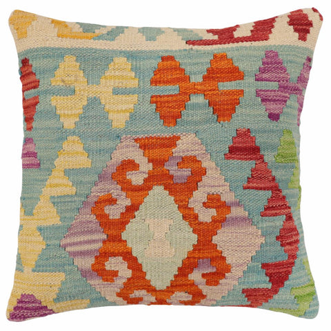 handmade Traditional Pillow Blue Rust Hand-Woven SQUARE 100% WOOL Hand woven turkish pillow2 x 2
