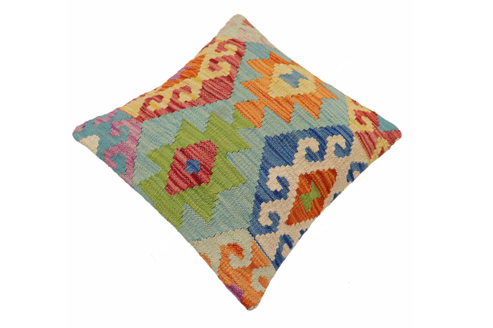 handmade Traditional Pillow Blue Rust Hand-Woven SQUARE 100% WOOL Hand woven turkish pillow2 x 2