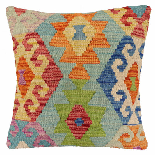 handmade Traditional Pillow Blue Rust Hand-Woven SQUARE 100% WOOL Hand woven turkish pillow2 x 2