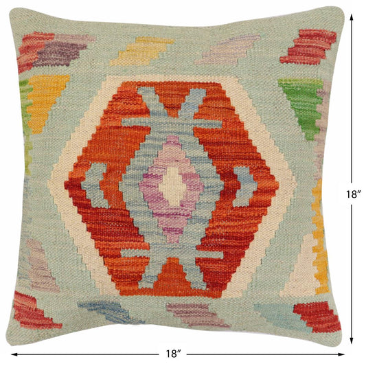 handmade Traditional Pillow Blue Rust Hand-Woven SQUARE 100% WOOL Hand woven turkish pillow2 x 2