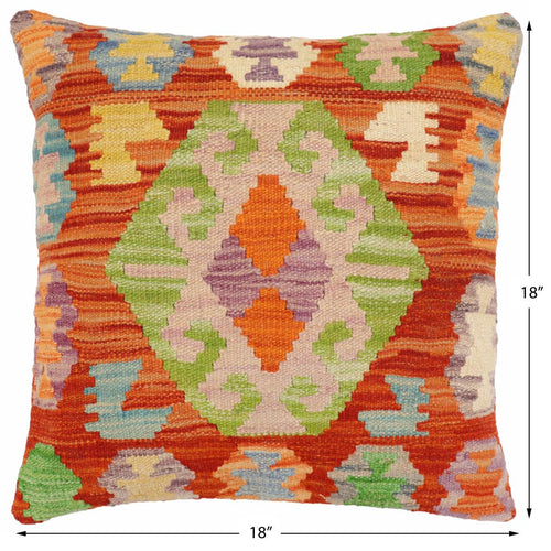 handmade Traditional Pillow Rust Blue Hand-Woven SQUARE 100% WOOL Hand woven turkish pillow2 x 2