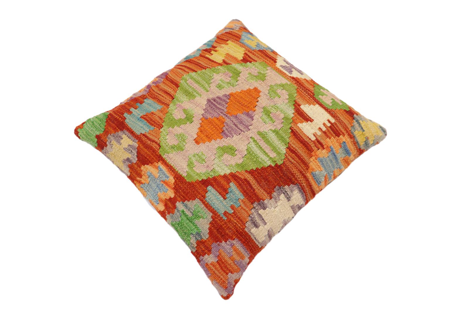 handmade Traditional Pillow Rust Blue Hand-Woven SQUARE 100% WOOL Hand woven turkish pillow2 x 2