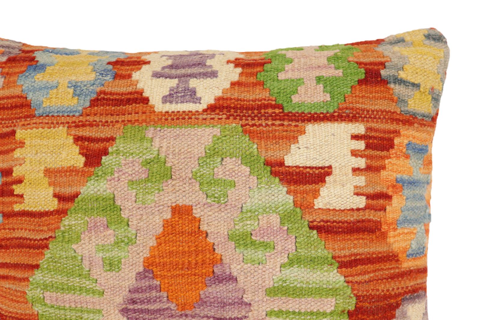handmade Traditional Pillow Rust Blue Hand-Woven SQUARE 100% WOOL Hand woven turkish pillow2 x 2