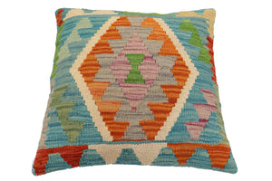 handmade Traditional Pillow Blue Rust Hand-Woven SQUARE 100% WOOL Hand woven turkish pillow2 x 2