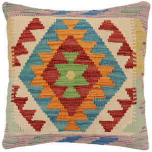 18x18 hand woven kilim throw pillow in red, blue and beige - Bohemian Church