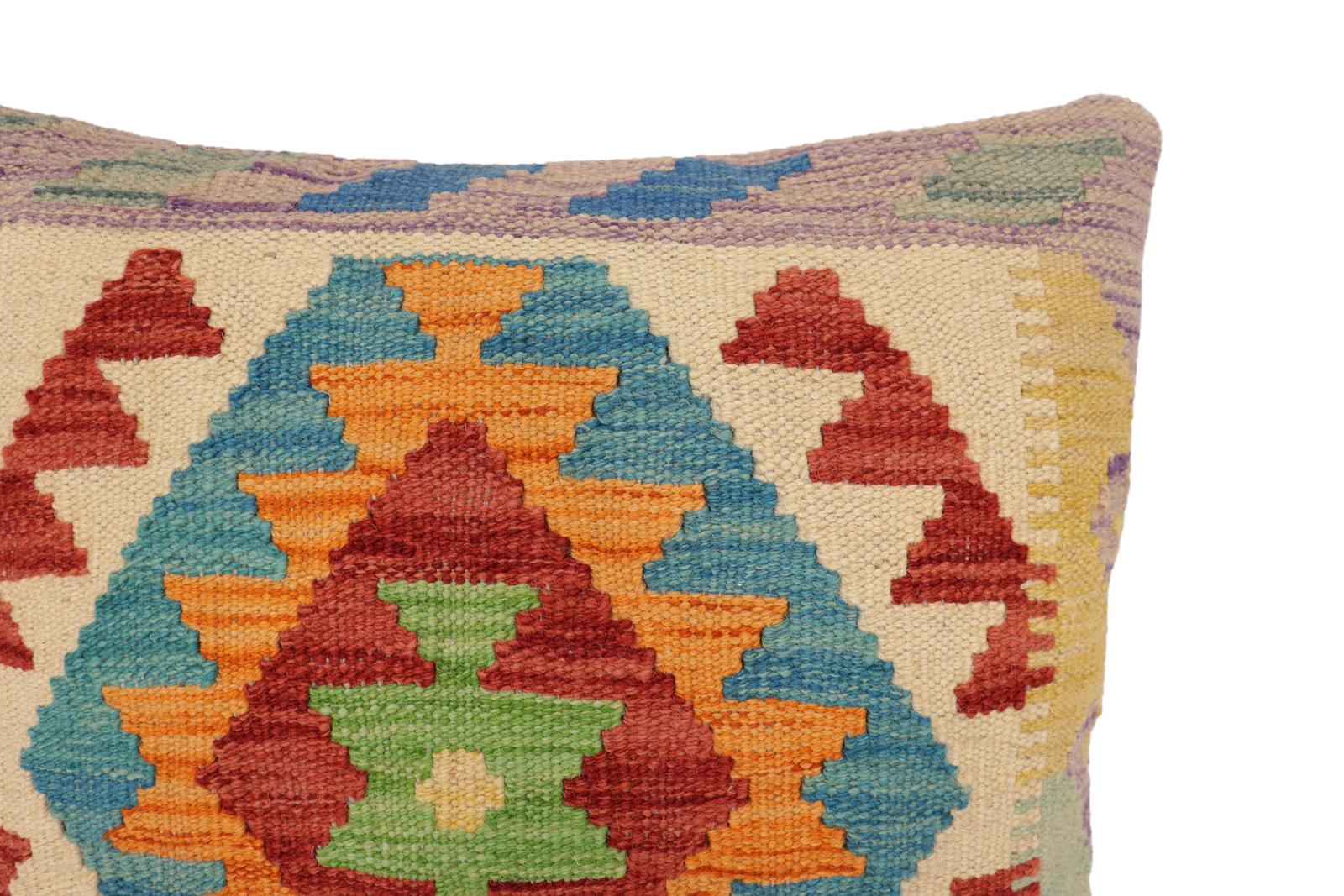 handmade Traditional Pillow Red Blue Hand-Woven SQUARE 100% WOOL Hand woven turkish pillow2 x 2