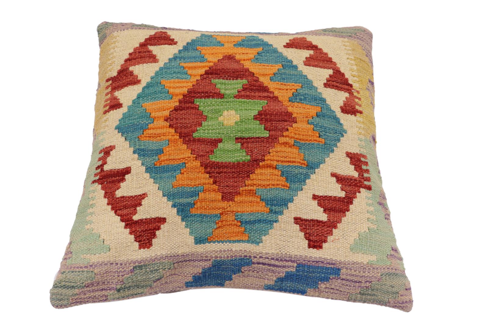 handmade Traditional Pillow Red Blue Hand-Woven SQUARE 100% WOOL Hand woven turkish pillow2 x 2