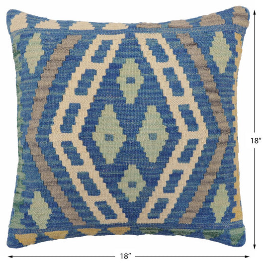 handmade Traditional Pillow Blue Gray Hand-Woven SQUARE 100% WOOL Hand woven turkish pillow2 x 2