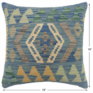handmade Traditional Pillow Blue Gray Hand-Woven SQUARE 100% WOOL Hand woven turkish pillow2 x 2