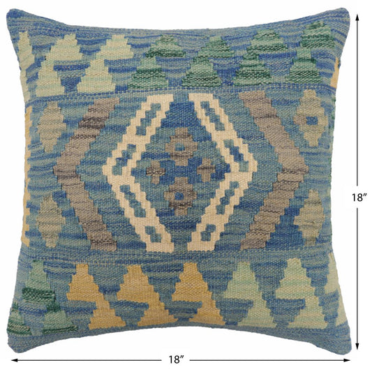 handmade Traditional Pillow Blue Gray Hand-Woven SQUARE 100% WOOL Hand woven turkish pillow2 x 2