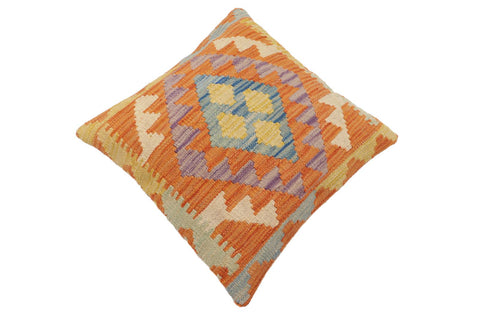 handmade Traditional Pillow Orange Blue Hand-Woven SQUARE 100% WOOL Hand woven turkish pillow2 x 2