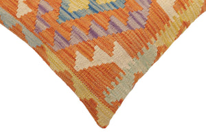 handmade Traditional Pillow Orange Blue Hand-Woven SQUARE 100% WOOL Hand woven turkish pillow2 x 2