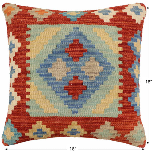 handmade Traditional Pillow Rust Blue Hand-Woven SQUARE 100% WOOL Hand woven turkish pillow2 x 2