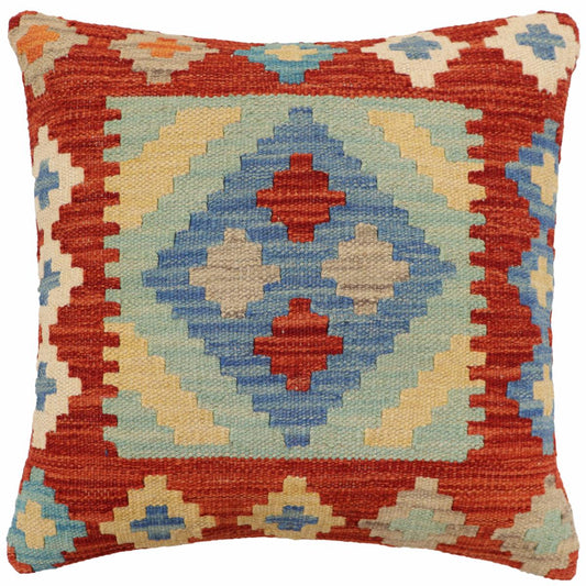 handmade Traditional Pillow Rust Blue Hand-Woven SQUARE 100% WOOL Hand woven turkish pillow2 x 2