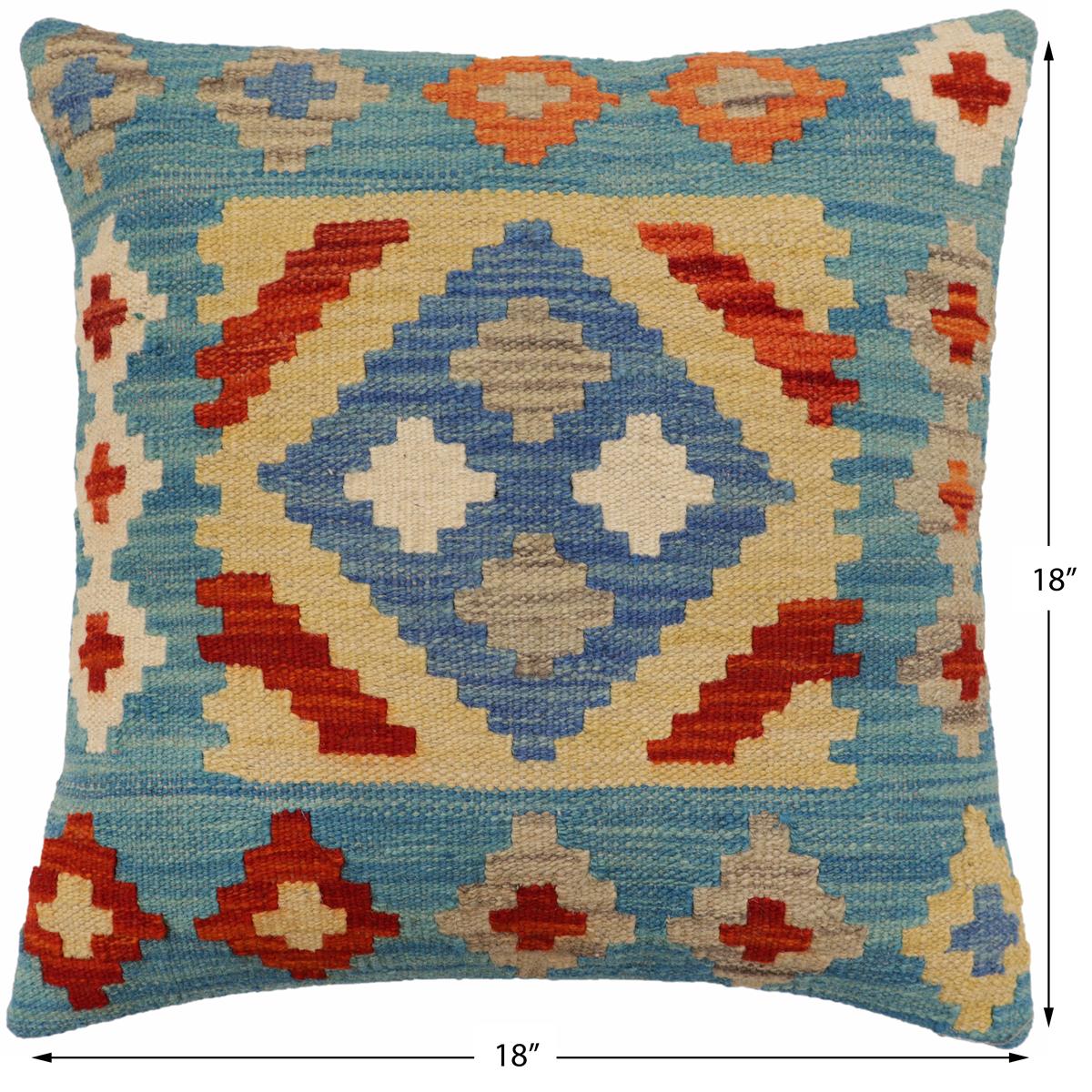 handmade Traditional Pillow Blue Rust Hand-Woven SQUARE 100% WOOL Hand woven turkish pillow2 x 2