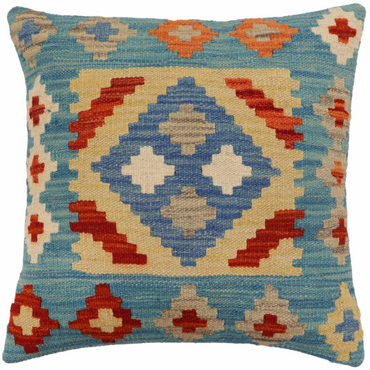 handmade Traditional Pillow Blue Rust Hand-Woven SQUARE 100% WOOL Hand woven turkish pillow2 x 2