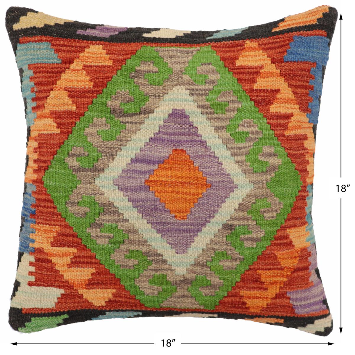 handmade Traditional Pillow Rust Blue Hand-Woven SQUARE 100% WOOL Hand woven turkish pillow2 x 2