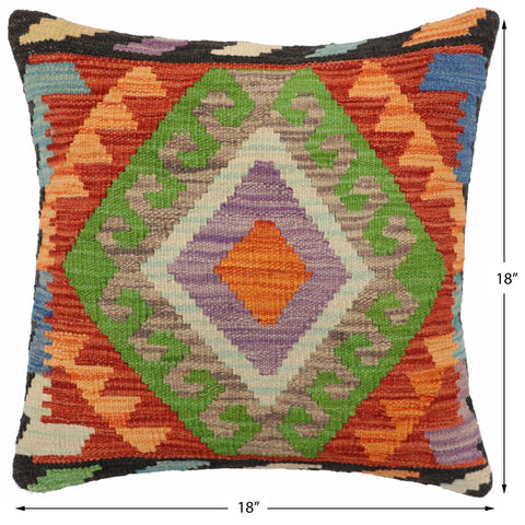 handmade Traditional Pillow Rust Blue Hand-Woven SQUARE 100% WOOL Hand woven turkish pillow2 x 2