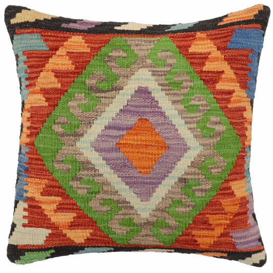 handmade Traditional Pillow Rust Blue Hand-Woven SQUARE 100% WOOL Hand woven turkish pillow2 x 2